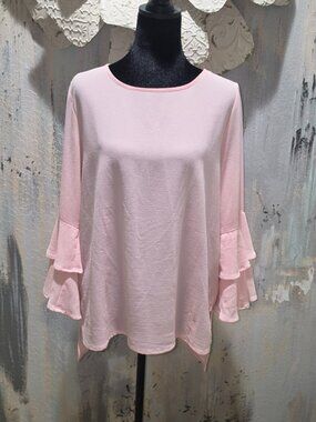 Gibson Blush Pink Ruffle Tiered 3/4" Sleeve Blouse